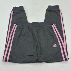 Adidas Girl's Track Pants Charcoal Pink 3-Stripes Polyester, Size M (10/12)